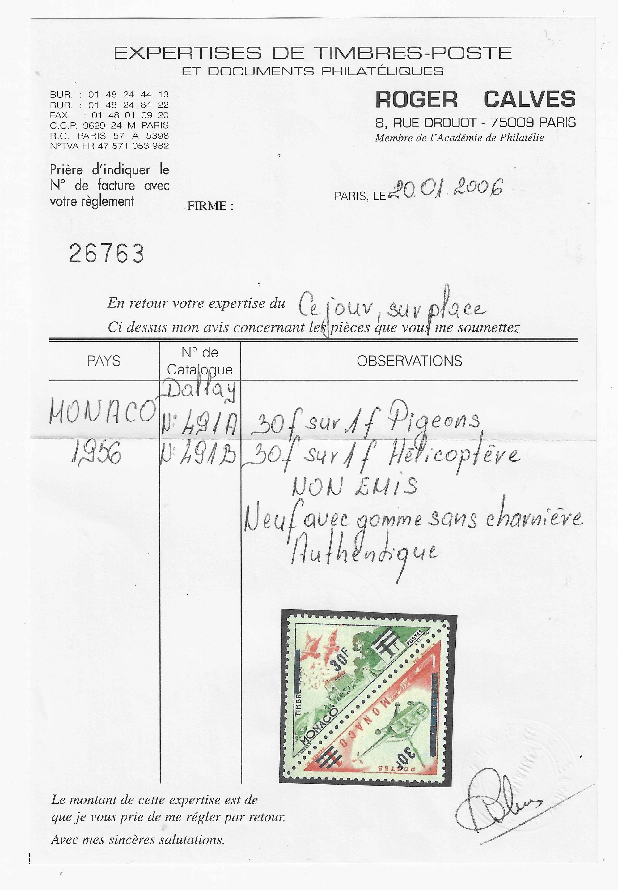 Monaco - n°491A et 491B - non émis - neufs** - SUP - avec certificat papier Calves - Calves