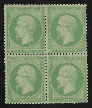 N°20 - Empire - 5 c. vert - bloc de 4 exemplaires - neuf*/** - TB - signé et avec certificat Calves