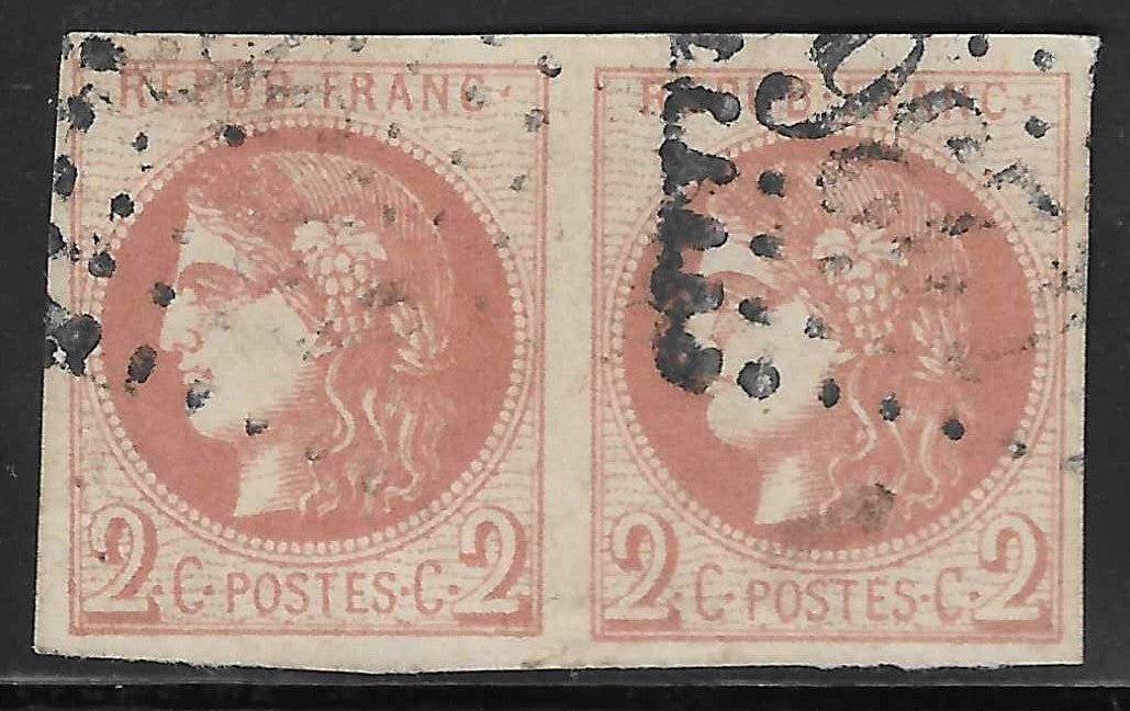 N°40B - Emission de Bordeaux - 2 c. brun-rouge report 2 - paire horizontale - oblitérée - TB - signée Calves