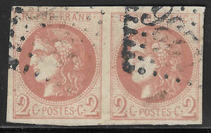N°40B - Emission de Bordeaux - 2 c. brun-rouge report 2 - paire horizontale - oblitérée - TB - signée Calves