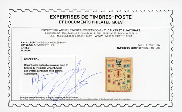 Timbre France 1944 Libération – Sylvanes Les Bains 5fr N°31 – Neuf MNH** – Cote 660€