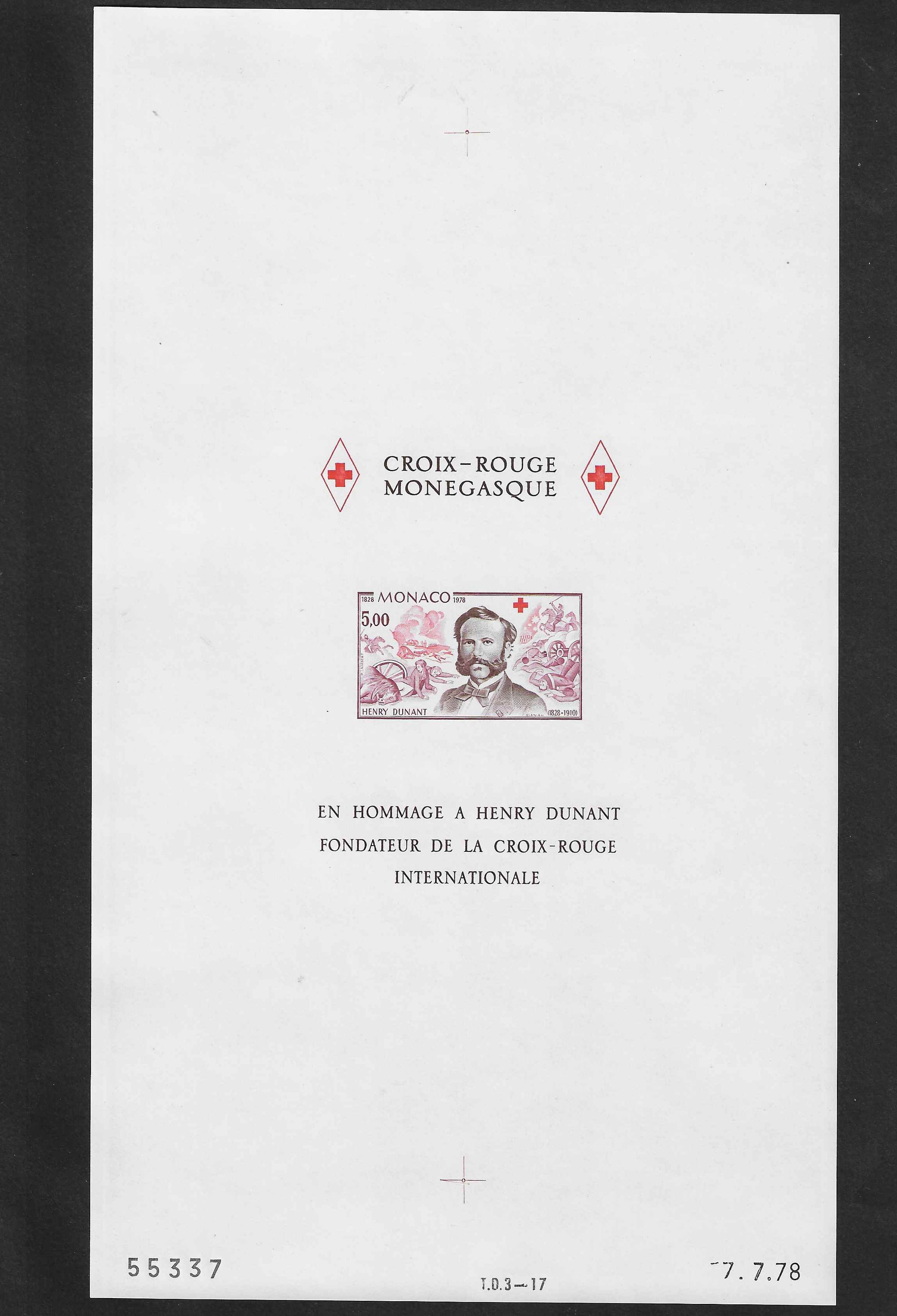 Monaco - bloc n°15b - Croix-Rouge - non dentelé, grand format - neuf** - SUP - avec certificat Calves