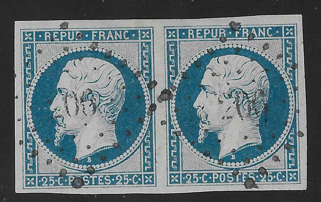 N°10 - Présidence - 25 c. bleu - paire horizontale - oblitérée - SUP - signée Calves