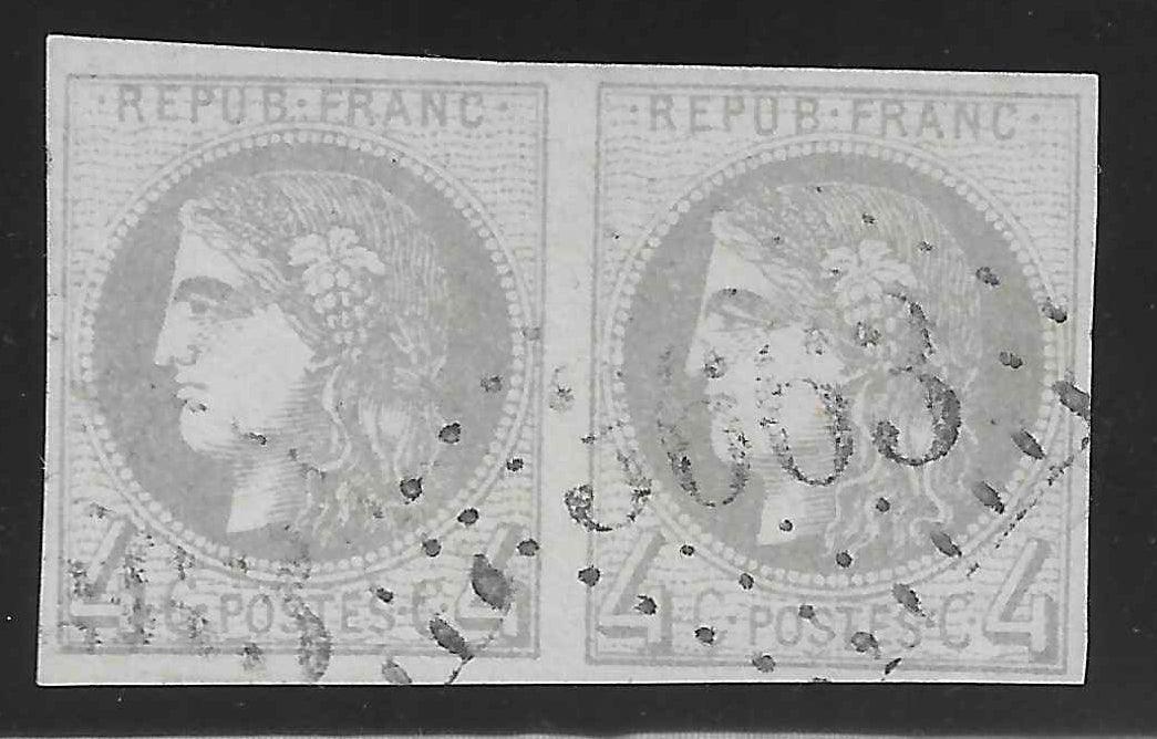 N°41B - Emission de Bordeaux - 4 c. gris report 2 - paire horizontale - oblitérée - SUP - signée et avec certificat Calves