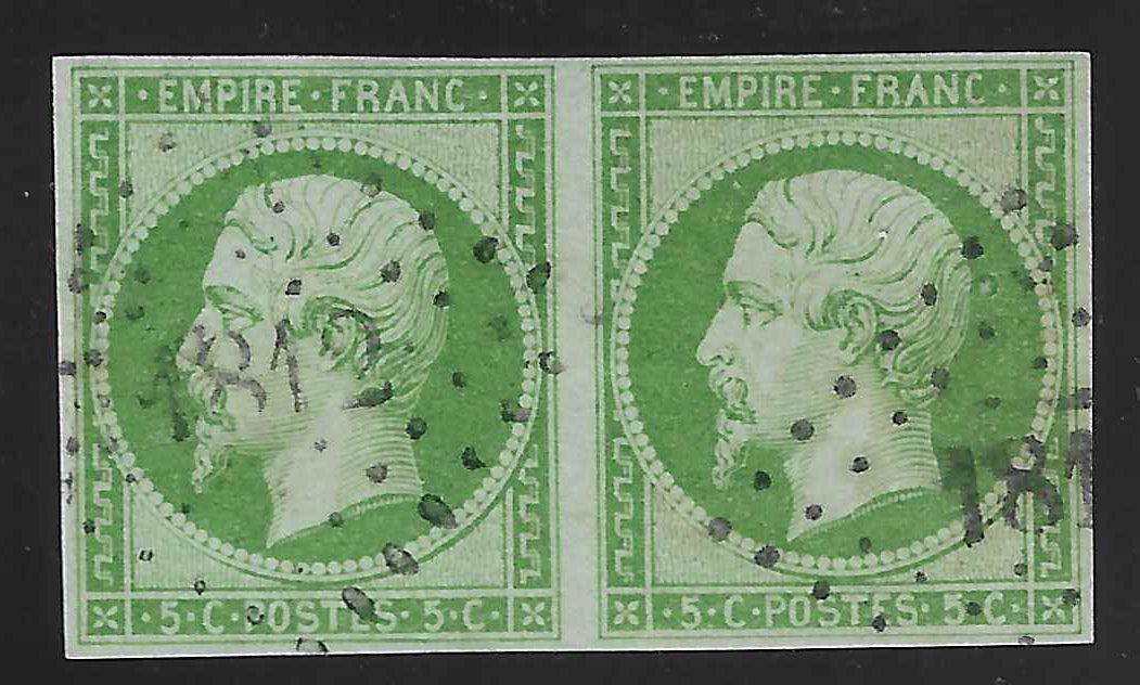 N°12a - Empire - 5 c. vert-jaune - paire horizontale - oblitérée - SUP - signée Calves