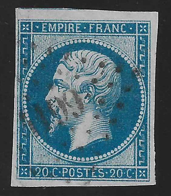 N°14Ba - Empire - 20 c. bleu sur vert - type II - oblitéré - TB - signé Calves