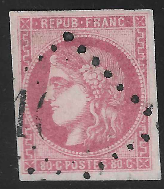 N°49 - émission de Bordeaux - 80 c. rose - oblitéré - TB - signé ROumet