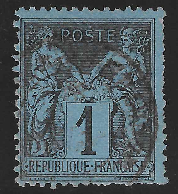 N°84 - 1 c. noir sur bleu de Prusse (II) - oblitéré - signé et avec certificat papier Calves