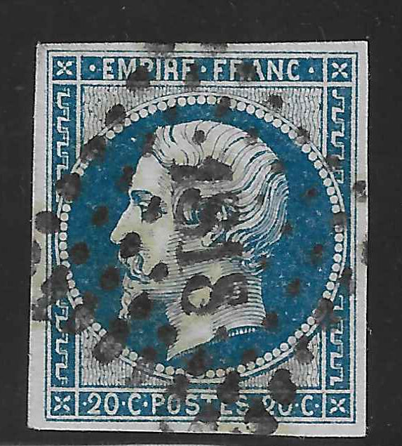 N°14Ad - Empire - 20 c. bleu sur vert - type I - oblitéré - TB - signé Calves