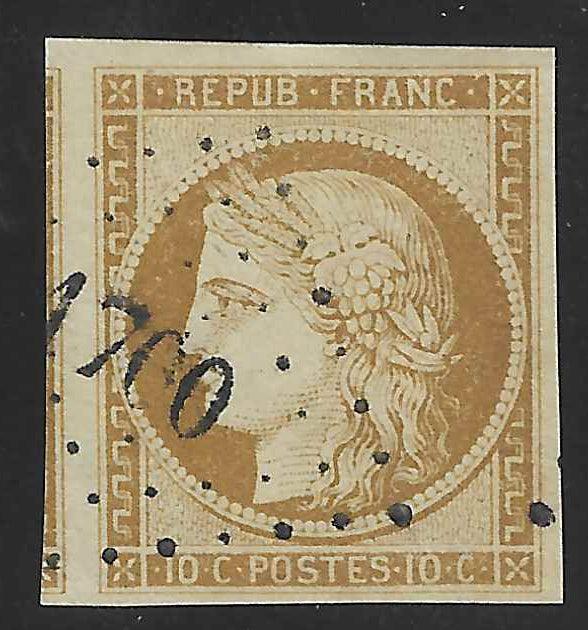N° 1 - Cérès - 10 c. bistre-jaune - oblitéré - SUP - signé et avec certificat Calves