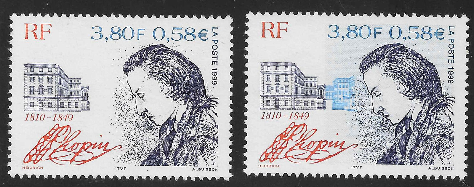 N°Yvert 3287a - Chopin - sans le bleu - neuf** - SUP - signé et avec certificat Calves