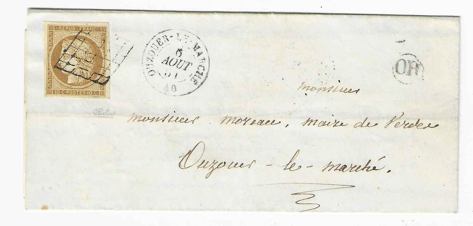 N° 1 - Cérès - 10 c. bistre-jaune - sur lettre - SUP - signée et avec certificat papier Calves