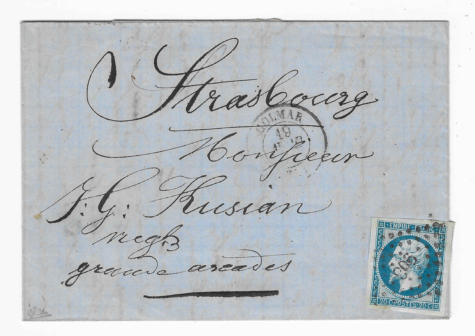 N°14Ba - Empire - 20 c. bleu sur vert - sur lettre - SUP - signé et avec certificat Calves