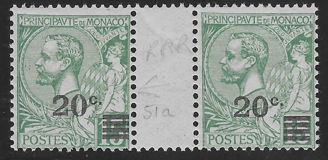 Monaco - n°51a - zéro au lieu de O - neuf** - SUP - signé et avec certificat Calves