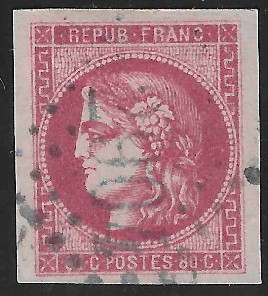 N°49 - Emission de Bordeaux - 80 c. rose - oblitéré - SUP - signé Calves