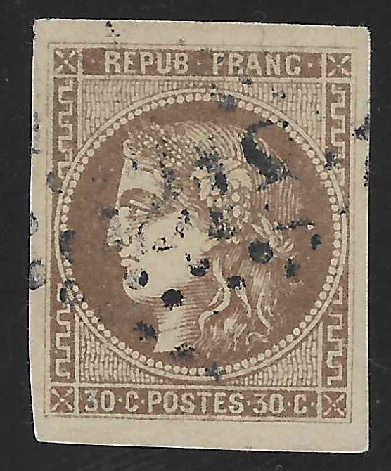 N°47 - Emission de Bordeaux - 30 c. brun - oblitéré - SUP - signé Calves