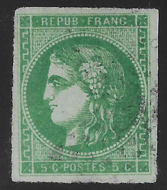 N°42Bg - Emission de Bordeaux - 5 c. vert report 2 - TB - signé et avec certificat Calves