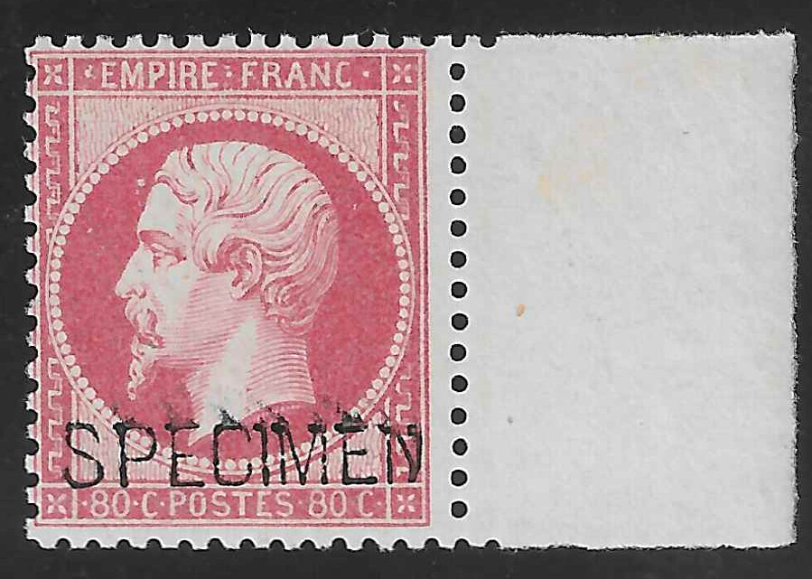 N°24d - Empire -80 c. rose - surchargé Spécimen - neuf* - TB - signé Calves, Roumet, Brun et Scheller et avec certificat Calves
