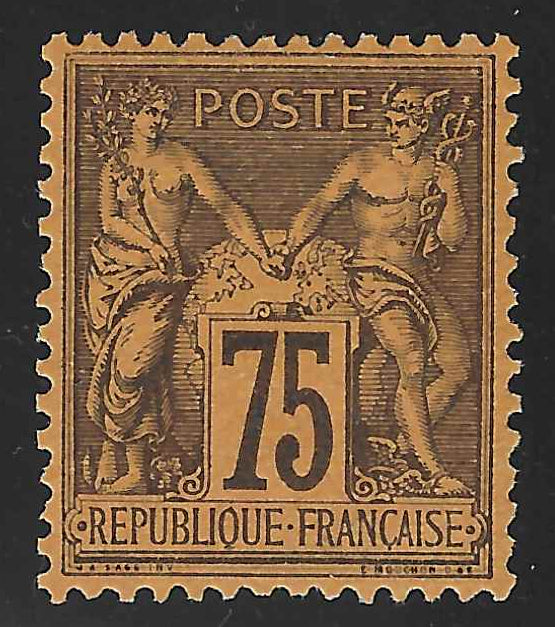 N°99 - Type Sage - 75 c. violet sur orange - neuf* - TB - signé et avec certificat Calves