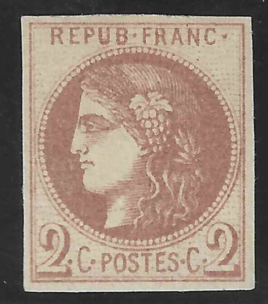 N°40A - Emission de Bordeaux - 2 c. chocolat clair report 1 - neuf* - TB - signé et avec certificat papier Calves