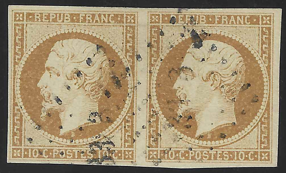 N° 9 - Présidence - 10 c. bistre-jaune - paire horizontale - oblitérée - TB - signée et avec certificat papier Calves