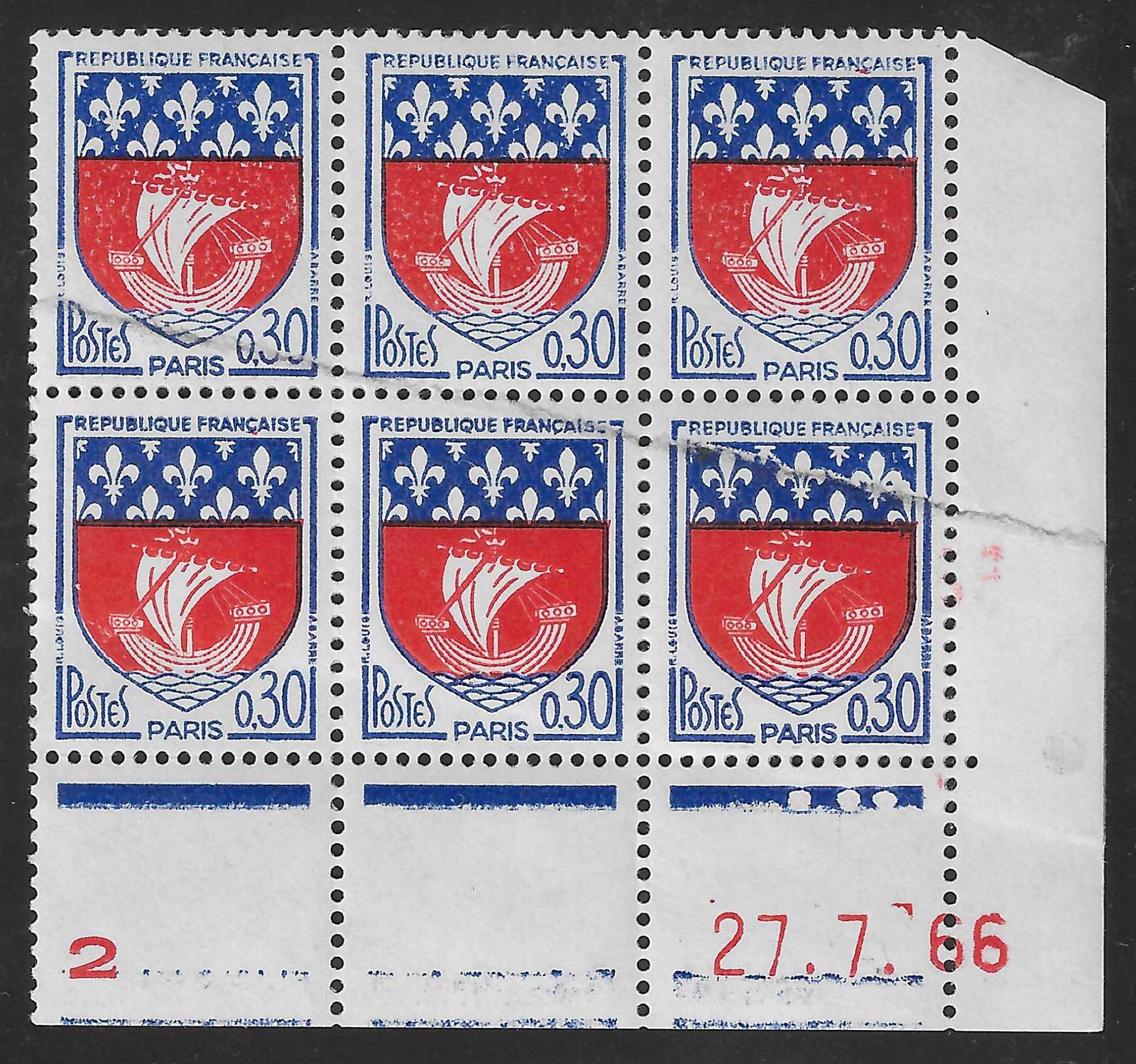 N°Yvert 1354B - bloc de 6 exemplaires coin daté avec impression sur raccord - neuf** - SUP - signé et avec certificat Calves