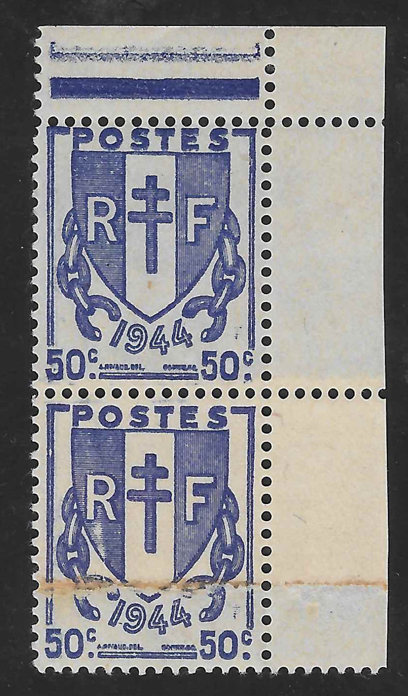 N°YT 673 - Chaînes brisées - impression sur raccord - paire - neuve** - SUP - signée Calves
