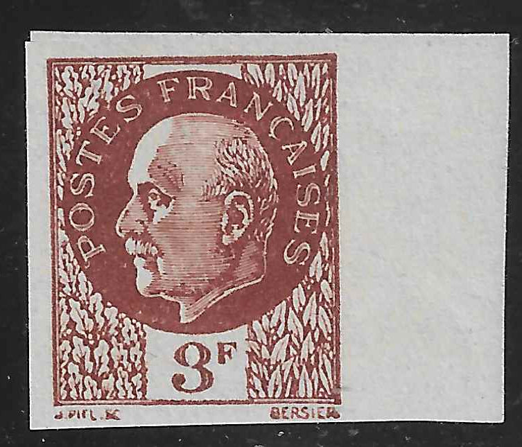 N°YT 525B - 3 f. brun - non émis - non dentelé - neuf** - SUP - signé et avec certificat Calves