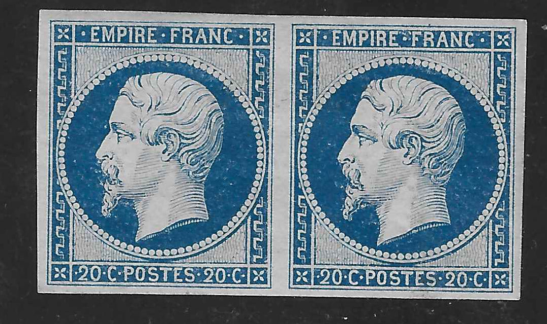 N°14A - Empire - 20 c. bleu type I - paire horizontale - neuve* - SUP - signée et avec certificat Calves