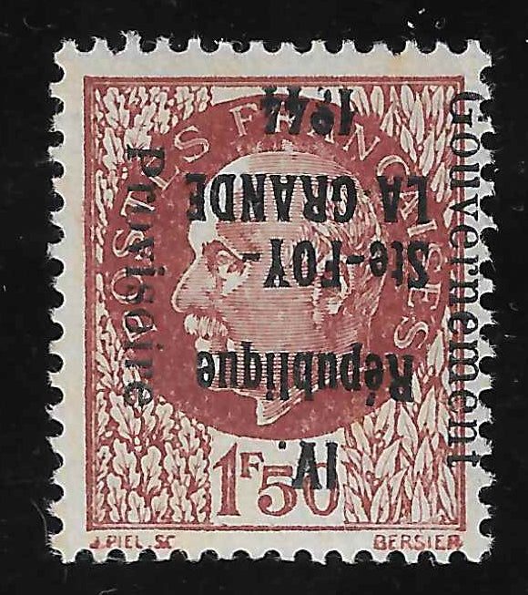 Libération de Sainte Foy la Grande - n° 3 - surcharge renversée - neuf** - SUP - signé Calves et Mayer et avec certificat Calves