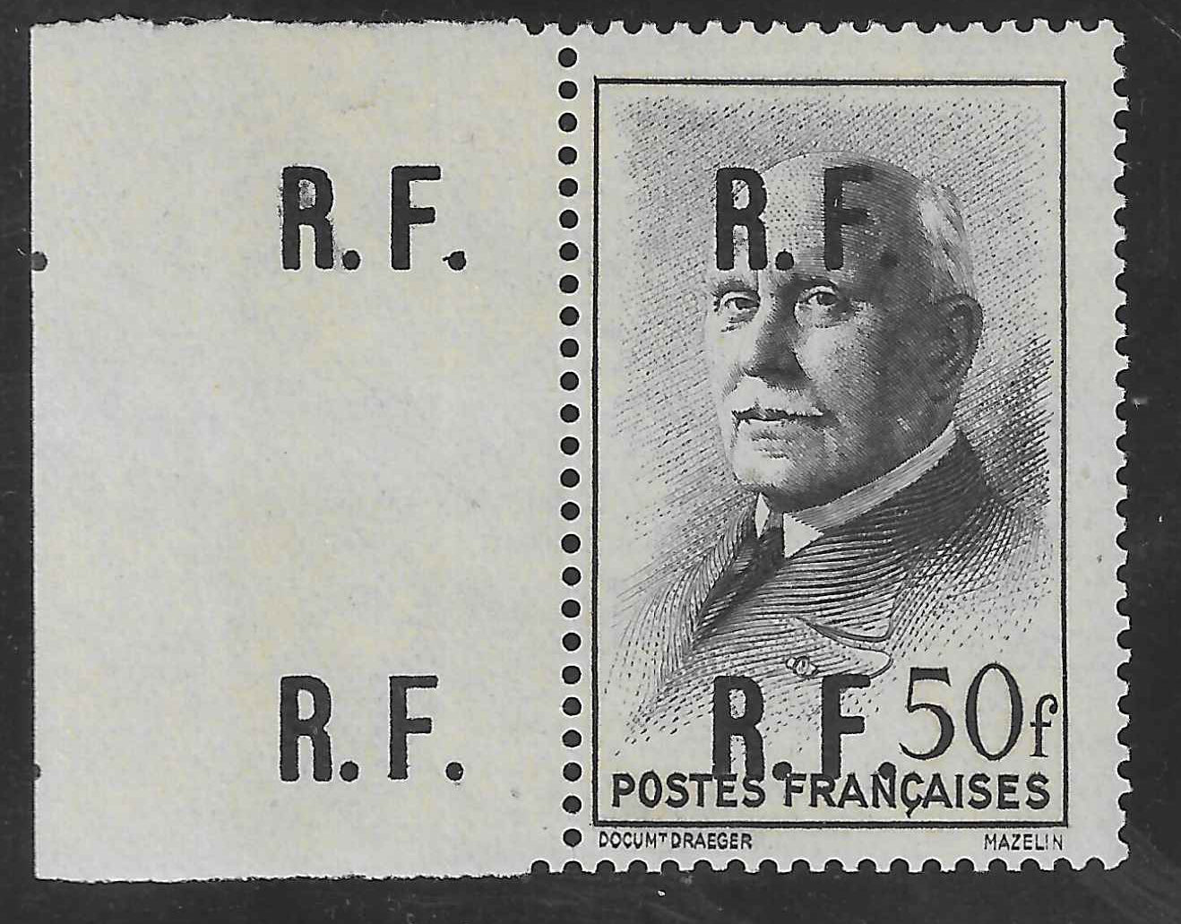 Libération de Poitiers - n°50b - surchargé avec 2 RF superposés - signé et avec certificat papier Calves