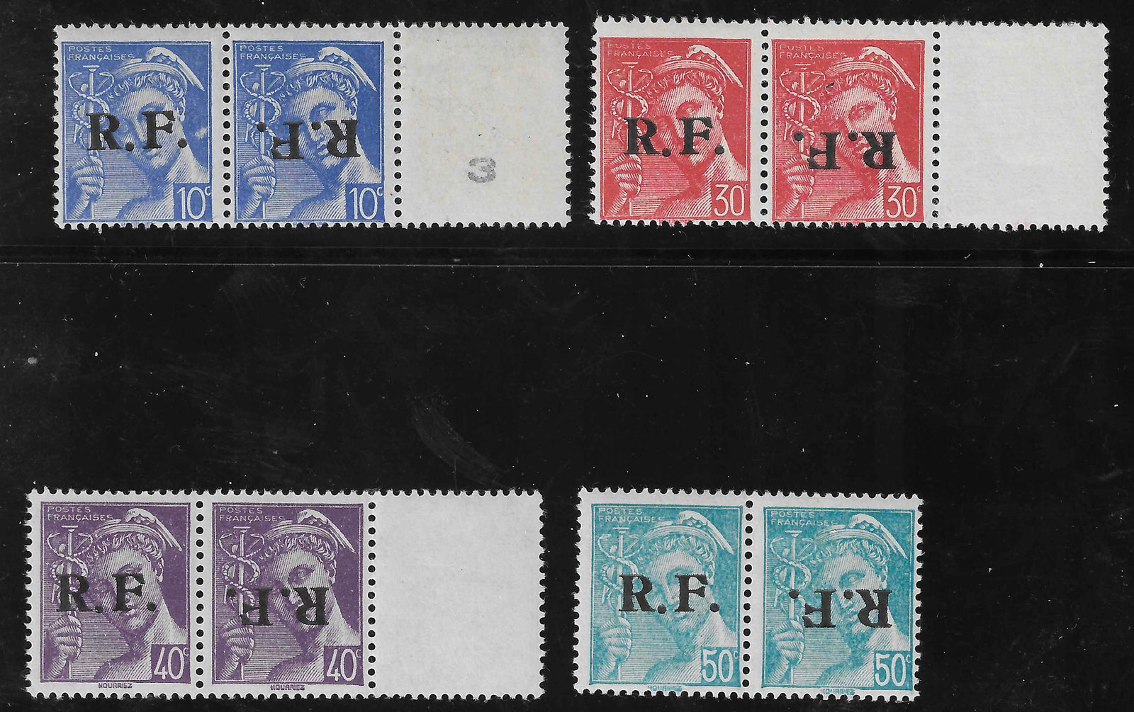 Libération de Salon de Provence - la série des 4 timbres au type Mercure - surcharges renversées tenant à normal - neufs** - SUP - signés et avec certificat papier Calves