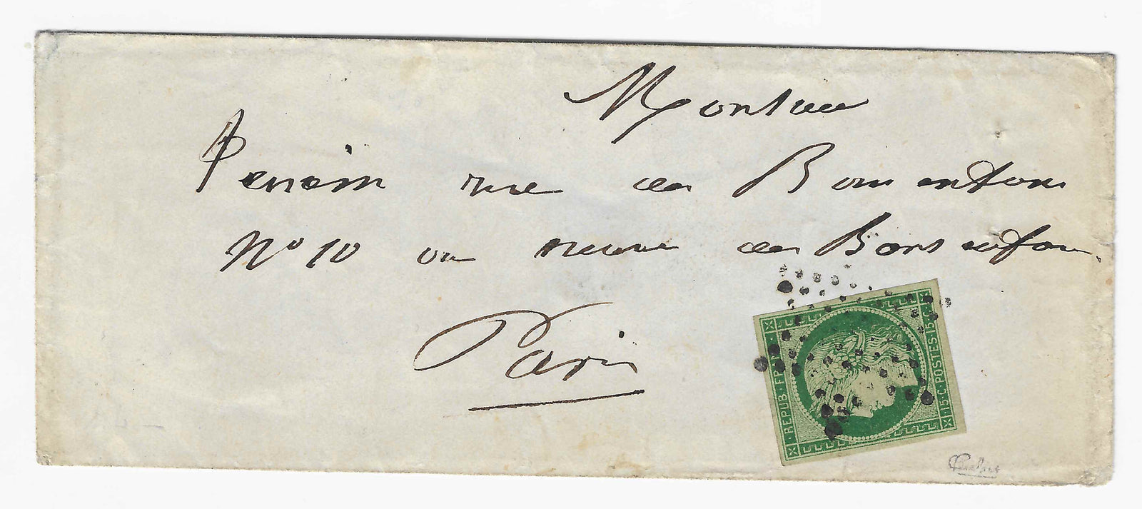 N° 2 - Cérès - 15 c. vert - sur enveloppe - TB - signé et avec certificat papier Calves