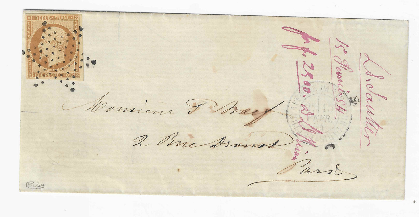 N° 9 - Présidence - 10 c. bistre-jaune - sur lettre - TB - signé et avec certificat papier Calves