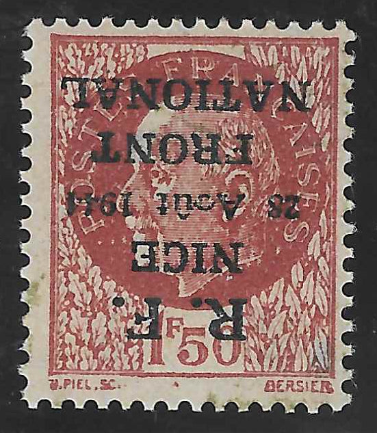 Libération de Nice - n° 5a - surcharge renversée - neuf** - SUP - signé Calves