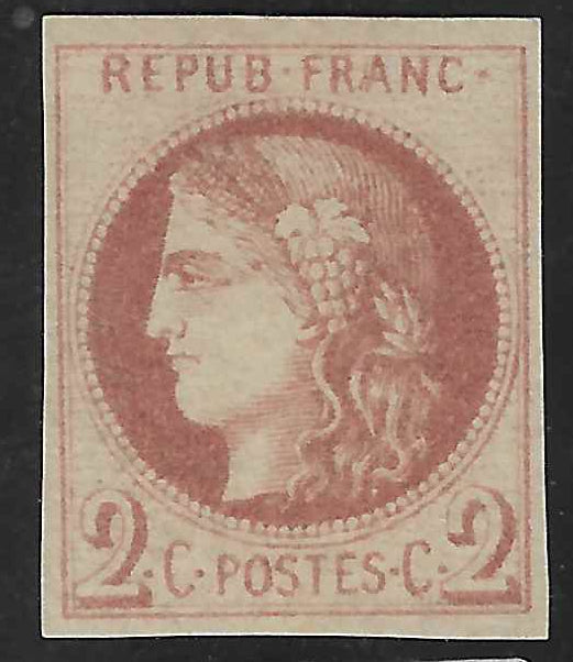 N°40Ad - Emission de Bordeaux - 2 c. brun-rouge report 1 - impression fine de Tours - NSG - SUP - signé Behr et Brun et avec certificat papier Calves