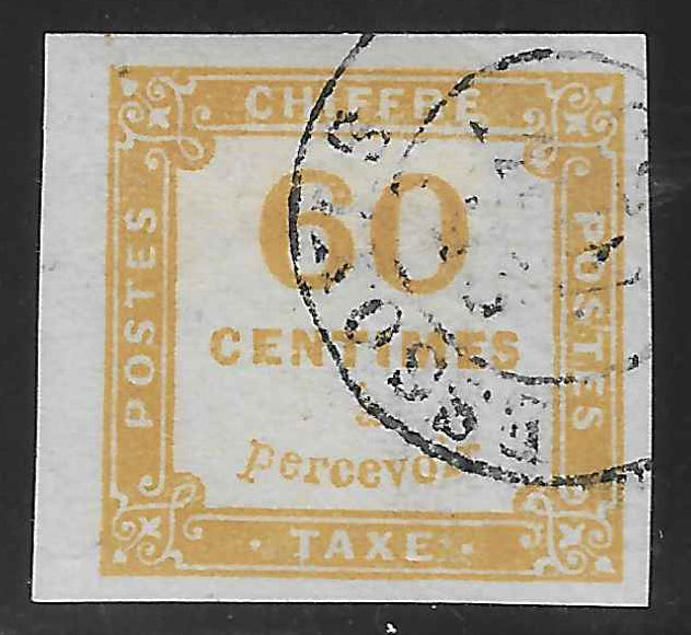 Taxe n° 8 - 60 c. jaune-bistre - oblitéré - SUP - signé Calves et Brun et avec certificat papier Calves