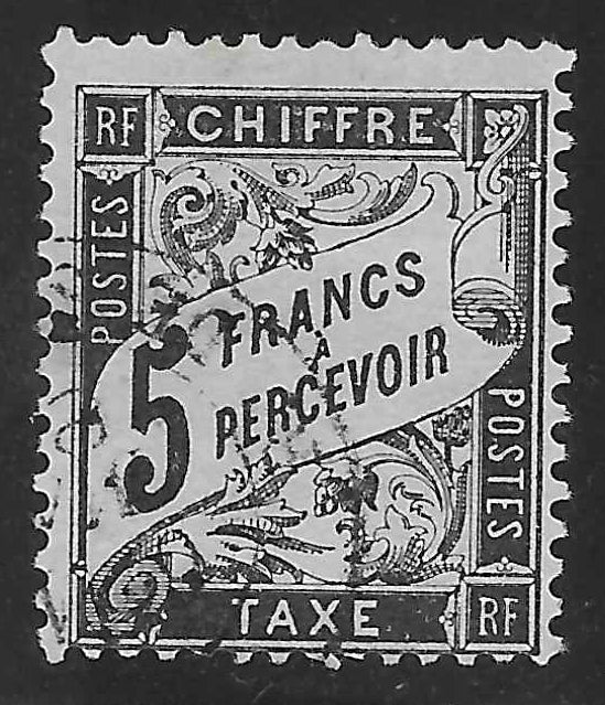 Taxe n°24 - 5 f. noir - oblitéré - TB - signé et avec certificat papier Calves