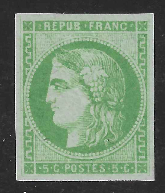 N°42B - Emission de Bordeaux - 5 c. vert-jaune report 2 - neuf** - SUP - signé Calves