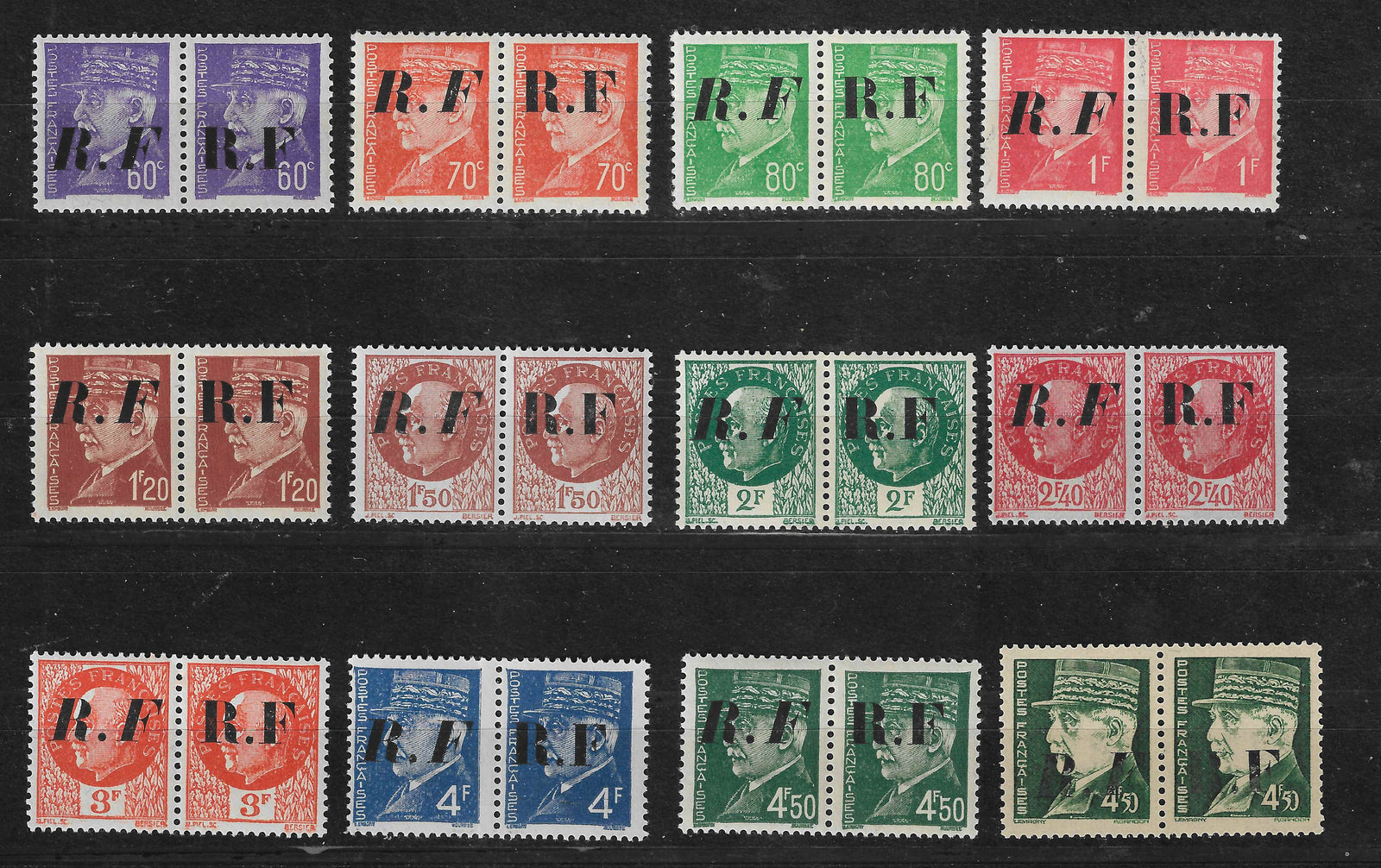 Libération de Pons - n°1 à 12 - type I et type II se tenant - séries complètes - neufs** - SUP - signés et avec certificat Calves