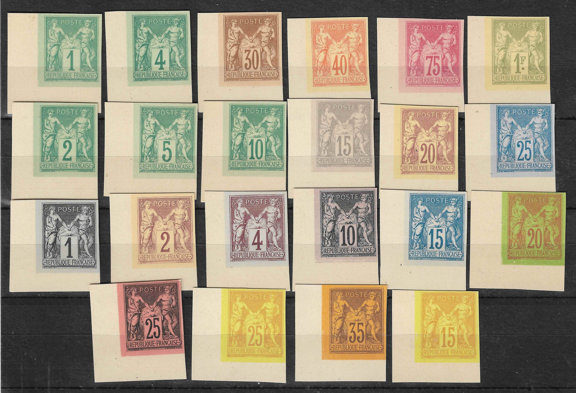 Emissions générales des colonies françaises - tirage spécial de 1900 sur bristol - série complète - SUP - avec certificat papier Calves