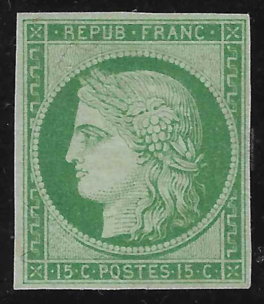 N° 2 - Cérès - 15 c. vert - neuf sans gomme - TB - signé et avec certificats papier Calves et Brun