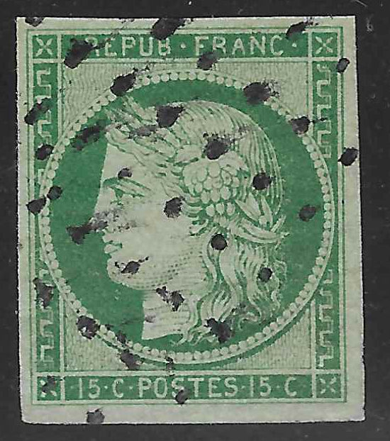 N° 2 - Cérès - 15 c. vert - oblitéré - SUP - signé Brun et Scheller et avec certificat Calves