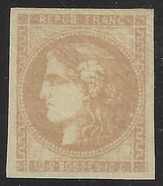 N°43A - Emission de Bordeaux - 10 c. bistre report 1 - neuf* - SUP - signé et avec certificat papier Calves