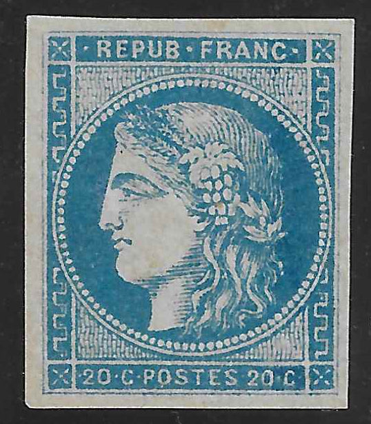 N°45A - Emission de Bordeaux - 20 c. bleu type II report 1 - neuf* - TB - signé et avec certificat papier Calves