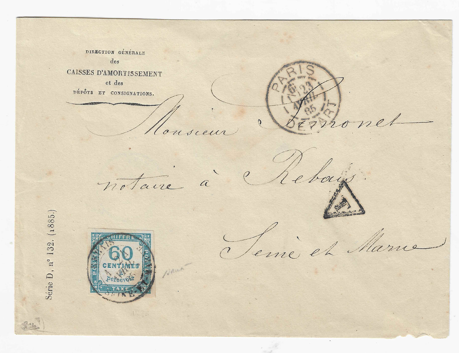 Taxe n° 9 - 60 c. bleu - oblitéré sur enveloppe - TB - signé et avec certificat papier Calves