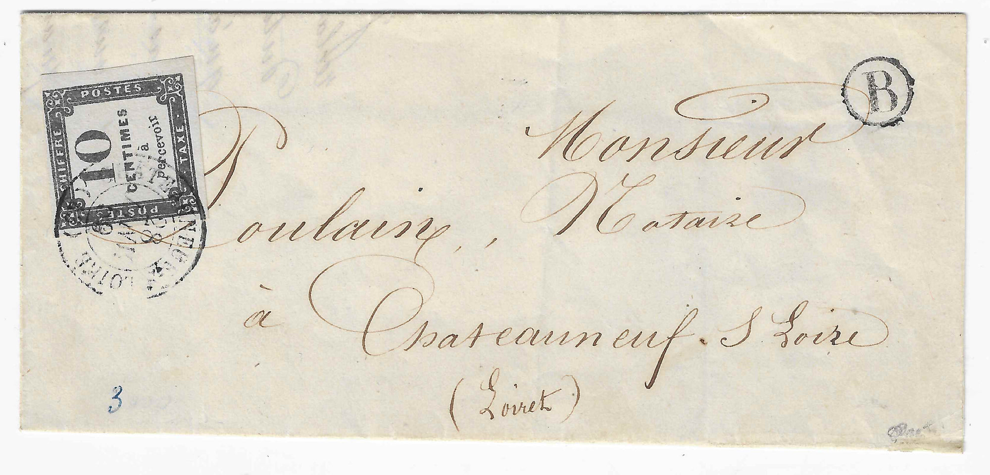 Taxe n° 1 - 10 c. noir - lithographié - sur lettre - SUP - signée et avec certificat Calves