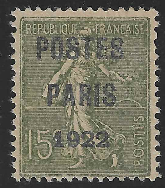 Préoblitéré n°31b - Postes Paris 1922 - sans gomme - TB - signé Scheller et avec certificat Calves