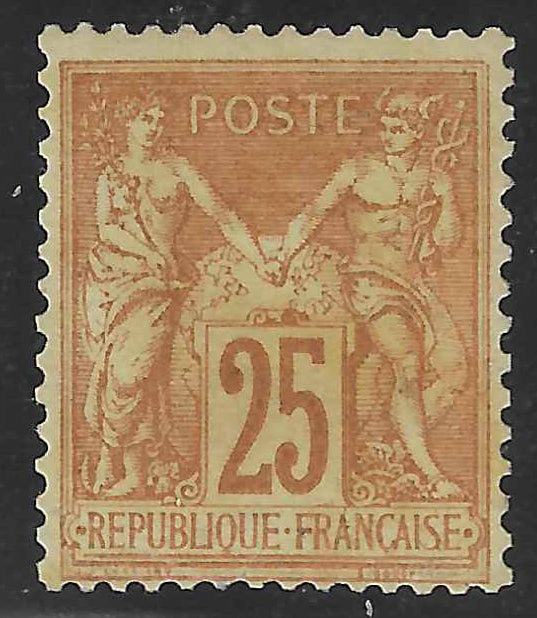 N°92 - Type Sage - 25 c. bistre sur jaune (II) - neuf* - TB - signé Brun et avec certificat Calves