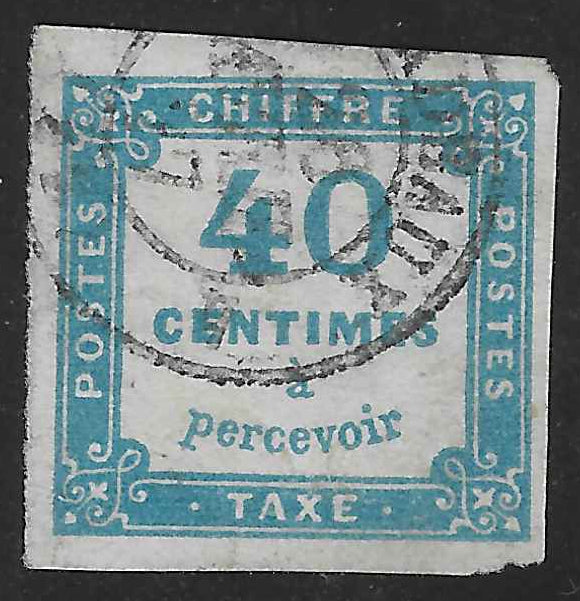 Taxe n° 7 - 40 c. bleu - oblitéré - TB - signé et avec certificat Calves